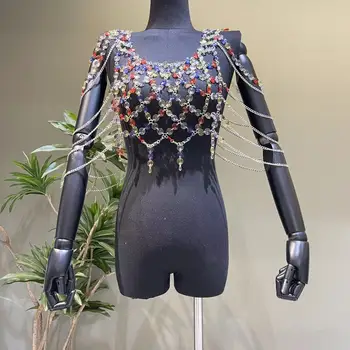 여성용 크리스탈 라인석 판초 숄, 섹시한 할로우 아웃 다이아몬드 체인, 파티 축제 탱크 탑, 비치웨어 란제리, H80 및 S90, 새로운 패션