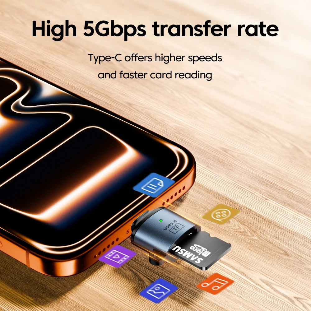 USB 3.0 미니 휴대용 TF 카드 리더 USB/타입 C - TF 메모리 카드 리더 고속 전송 어댑터 (PC 노트북 액세서리용)