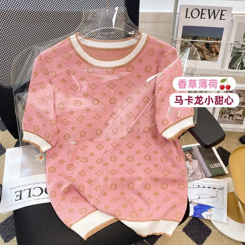 

Loose Slim Large Size Summer New Short-sleeved Design Crewneck Elegant Top