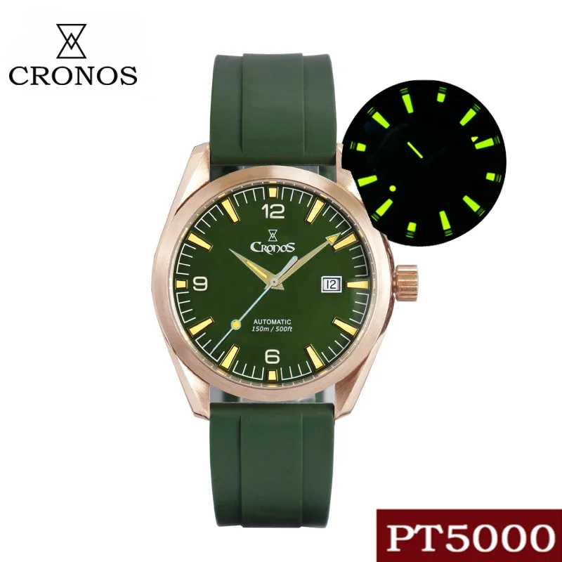 Cronos Diver Men Watch Bronze Cusn8 Automatic Pt5000 Sw200 Sapphire Crystal See Through Back Cinturino In Pelle 20Atm Data L6003