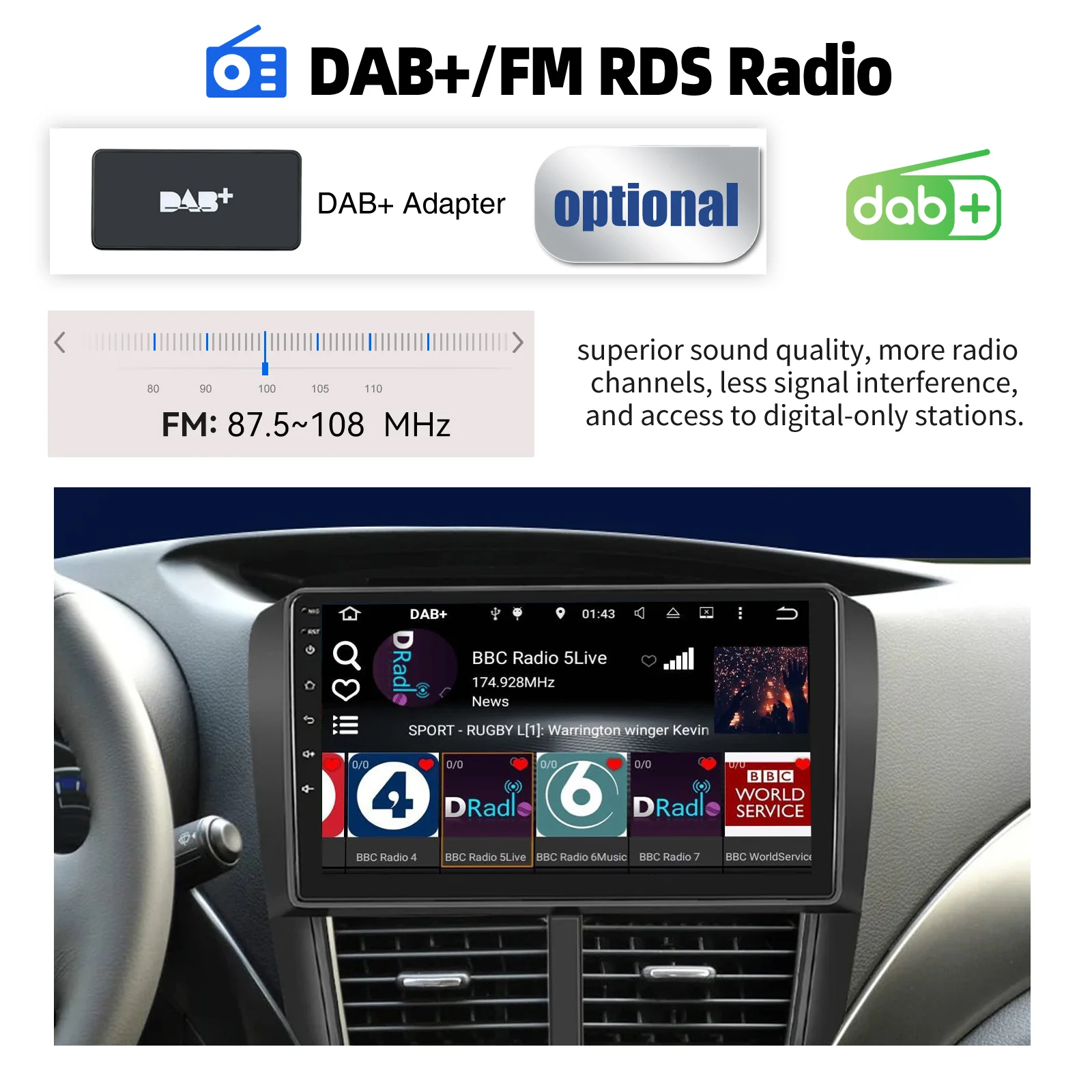 ESSGOO Autoradio Android 15 9" 4+64 GB / Android14 2+32 GB Wireless CarPlay Android Auto für Subaru Impreza/Forester 3 2007-2013 GPS Navigation WiFi Bluetooth FM RDS Lenkradsteuerung Mirror Link Touchscreen – Detail 3
