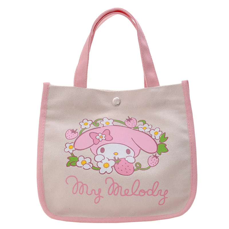 

Sanrio New Women's lunchr bag Girl Cartoon Melody Cinnamoroll Cute Printed Canvas Magnetic Buckle Bento handbag shoulder bag