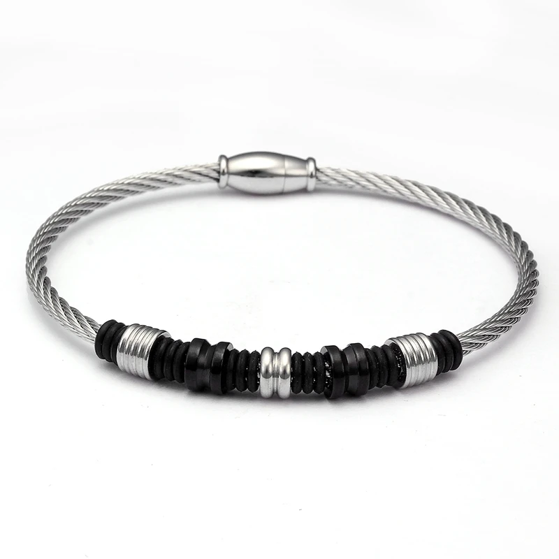 

Exquisite Healthy Stainless Steel Magnet Charm Bracelets Men Male Sporty Jewelry Chain Link Black Beads Fashion Bracelets