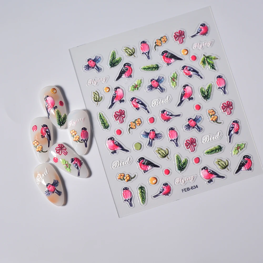 Magpie Bird 5D Nail Stickers Semi-cure Gel Nail Sticker Gel Nail Wraps 4
