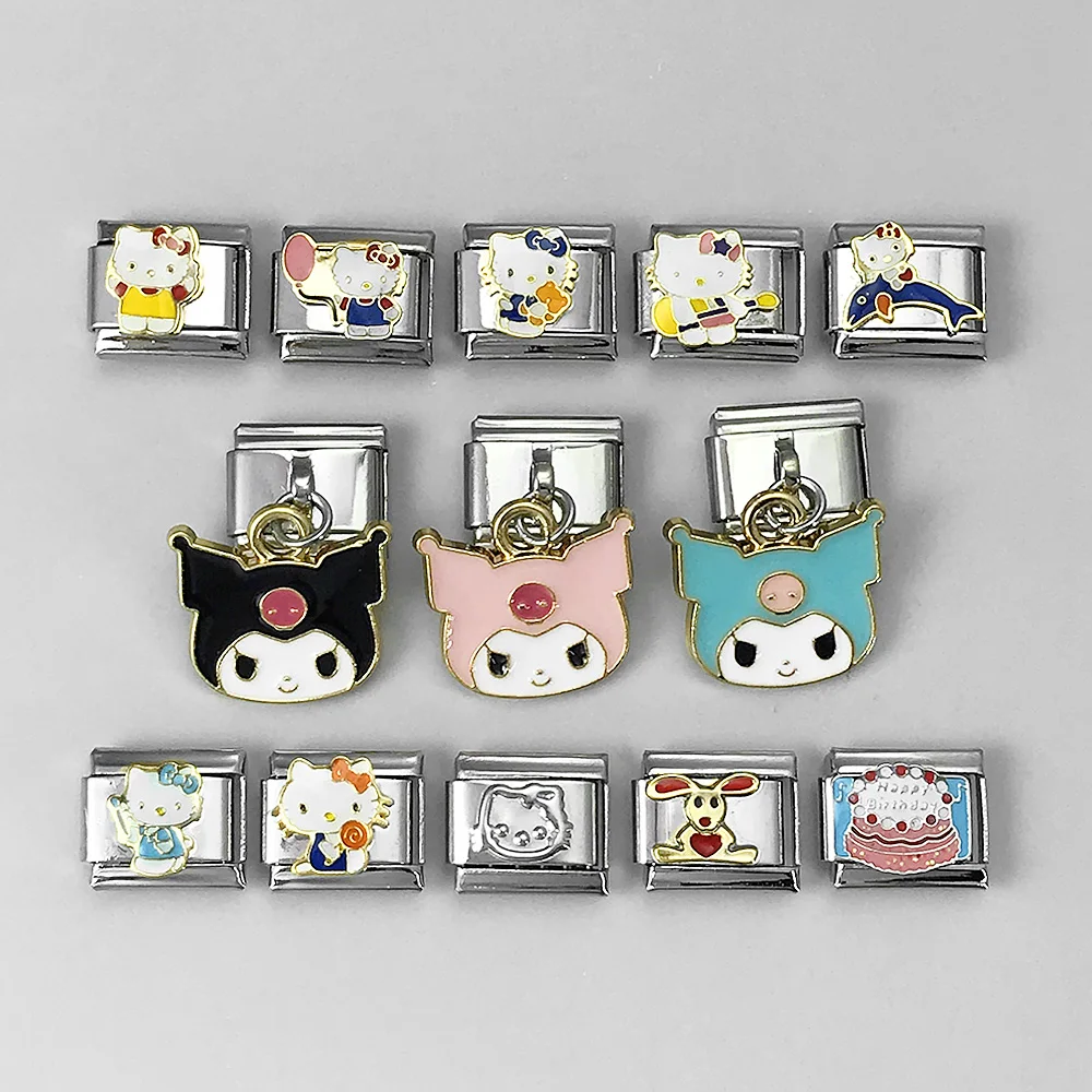 Y2k Colorful Italian Charm Links Bracelet  Cute Kawai Cat Hand Chain Cute Pendant Hello Kitty Kuromi hellokitty