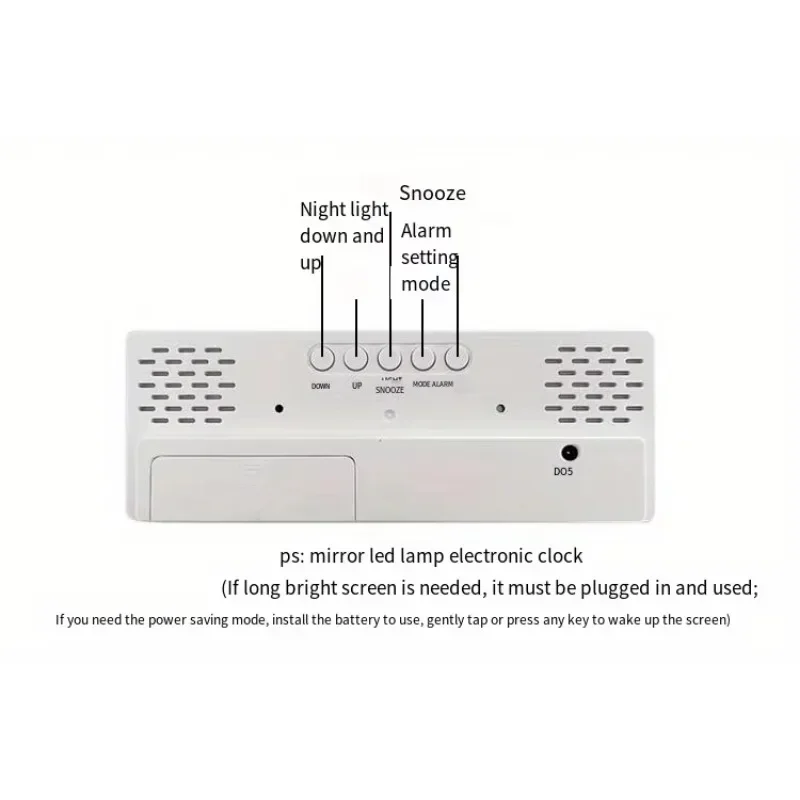 Mirror Digital Alarm Clock LED Clock Temperature Calendar Display Supply Adjustable Brightness Desk Decorations Electronics Home 4