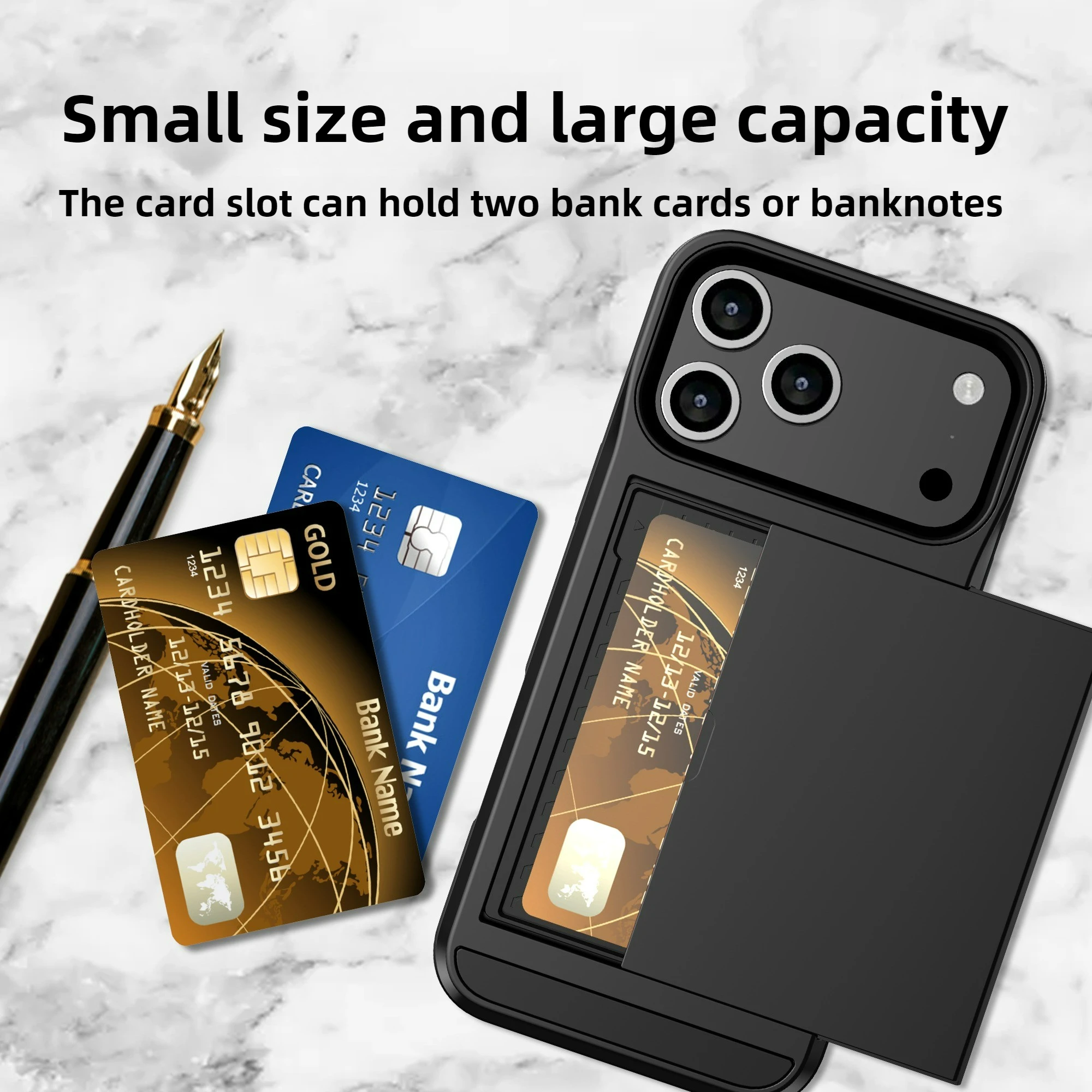 Wallet Card Holder Slide Slot Slim Hard Protective Case - Heavy Duty Cover