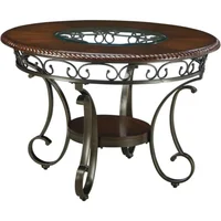 Signature Design by Ashley Glambrey Old World 45" Round Glass Top Dining Table, Brown 2