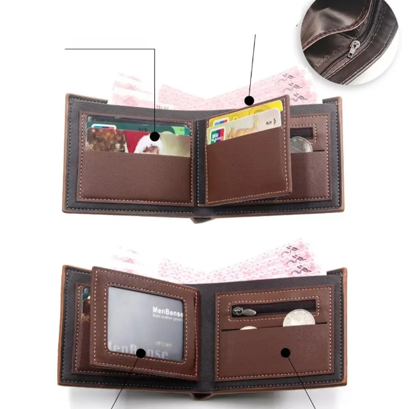 New Men's Wallet Short Cross Section Tri-fold Stitching Multi-card Zipper Coin Purse Wallet Passport Cover 5