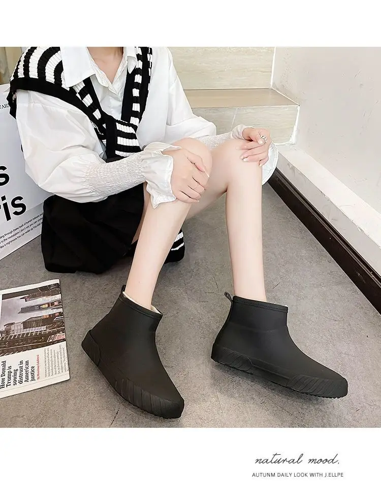 Damen-Knöchel-Regenstiefel, rutschfeste, kurze Gummistiefel, wasserdichte Wasserschuhe für Erwachsene, verschleißfeste Schuhe – Detail 16