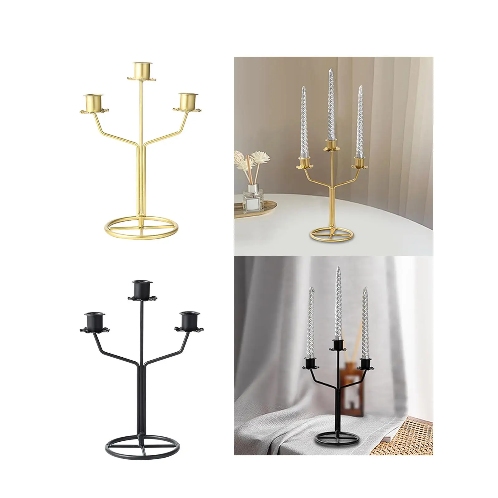 Taper Candle Holder 3 Arm Candelabra Metal Candlestick Candles Stand for Valentine`s Day Anniversary Hotel Dinner Housewarming