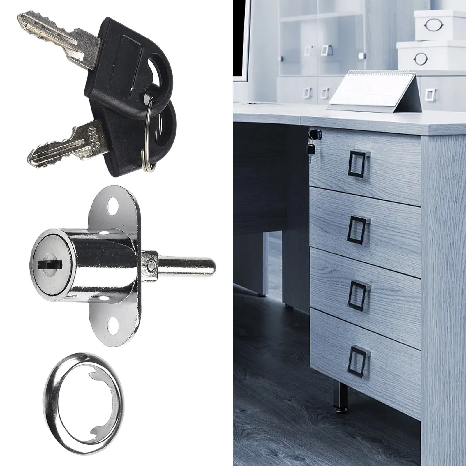 Cabinet Door Lock Office Desk Filing Cabinet Lock Cylinder Furniture Locks  With 2pcs Key Zinc Alloy Anti Theft Black Silver Lock
