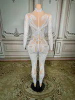 Sexy Skinny Sequins Mirrors Jumpsuit DanceWear Transparent Leggings Stretch CostumeOutfit Performance Outfit CO04 - Image 2