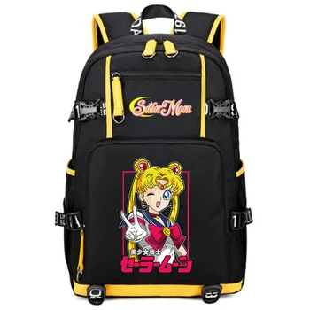 Sailor Moon Print Student Backpack Large Capacity School Bag for Girls Casual Lightweight Travel Rucksack 1