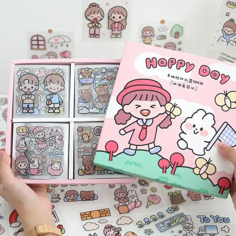 100 Feuilles Stickers Kawaii Mignons - Autocollants Dessin Animé Fille Pour Cahiers Albums Scrapbooking