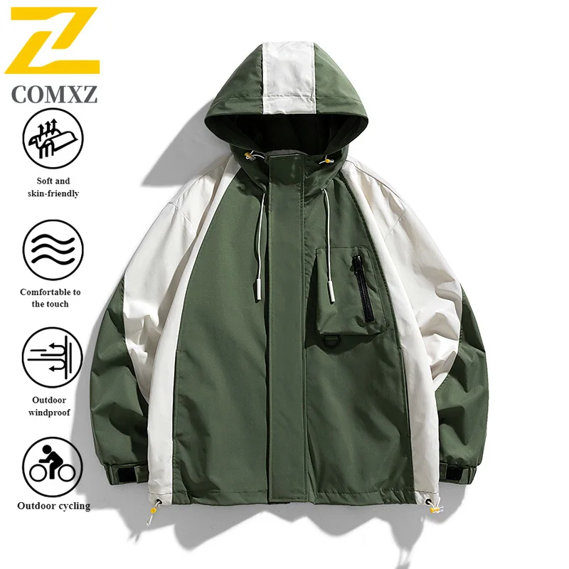 EiAO Jacket  Colorblock Workwear Men Women Oversized Hooded Waterproof Windproof Outdoor Coat for Hiking Camping Fishing 2025