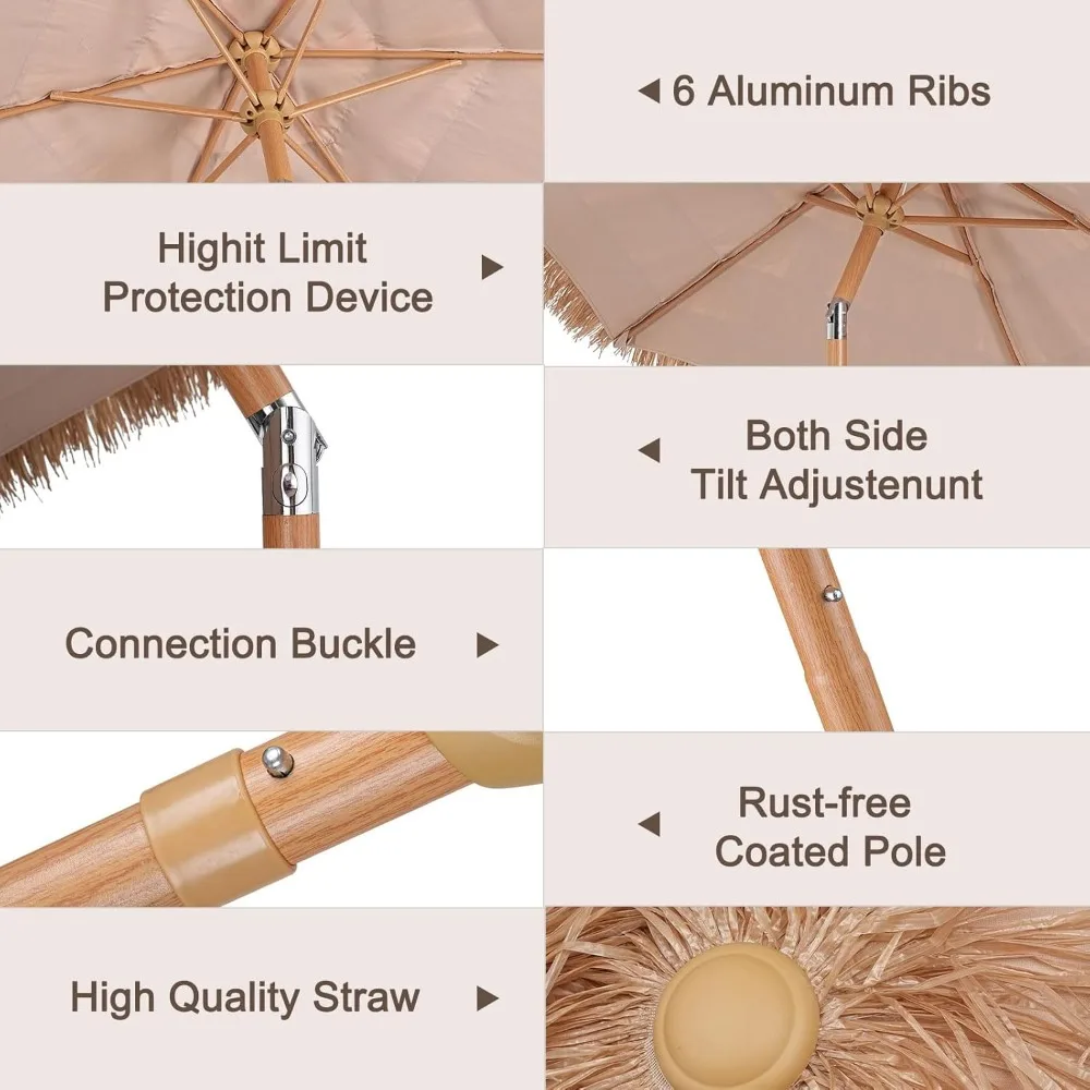 Thatched Hula Tiki Beach Umbrella Hawaiian Style, UV Protect Thatch Umbrella with Tilt Design, Patio, Pool, Garden, Outdoor 5