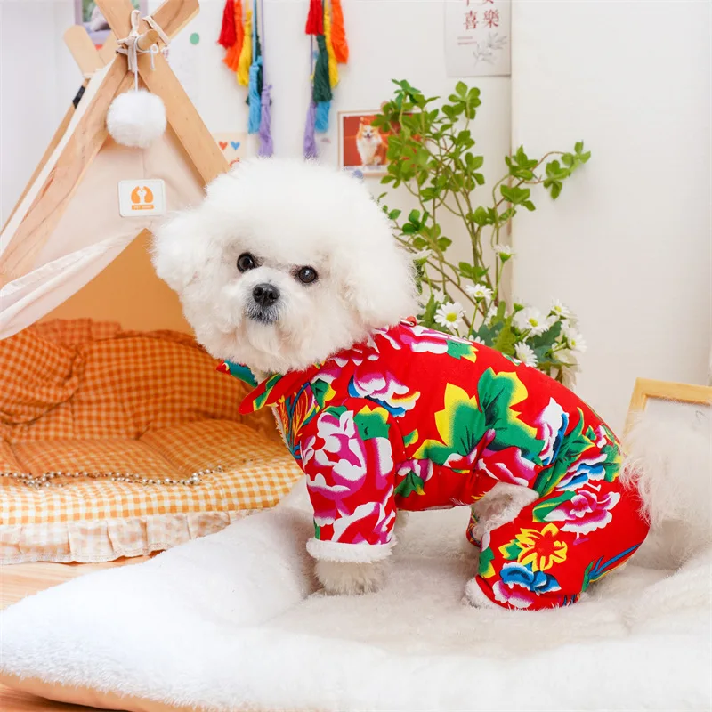 Northeast Big Flower Coat New Year Dress Small, Medium, and Large Dogs, Pets, Dogs, Cats, Fighting Clothes, Supplies, Clothing