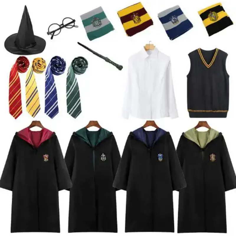 

Kids Adult Slytherin Robe Cloak Costume For Children Men Women Magic School Hogwarts Uniform Wizard Cosplay Halloween Costumes