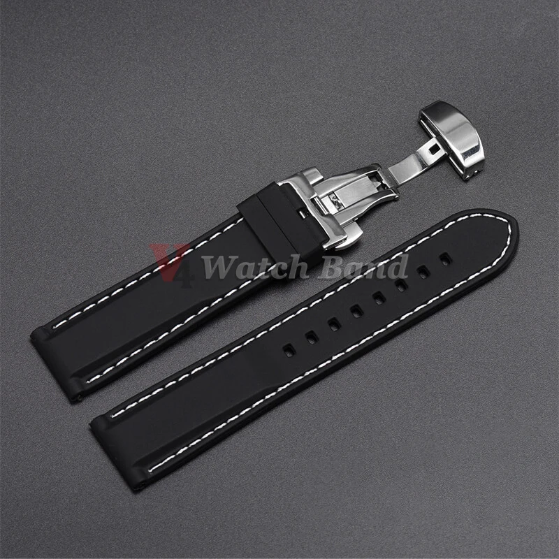 Universal Quick Release Silicone Strap with Butterfly Buckle - Sporty, Waterproof Watch Band for Men & Women, Available in Multiple Sizes