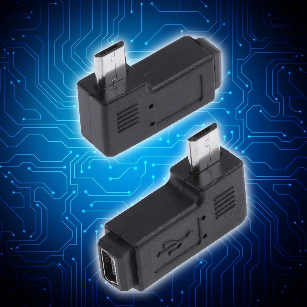 2개 미니 USB 암-마이크로 USB 수 어댑터 좌우 90도 각도 미니 USB 암-마이크로 USB 수 커넥터
