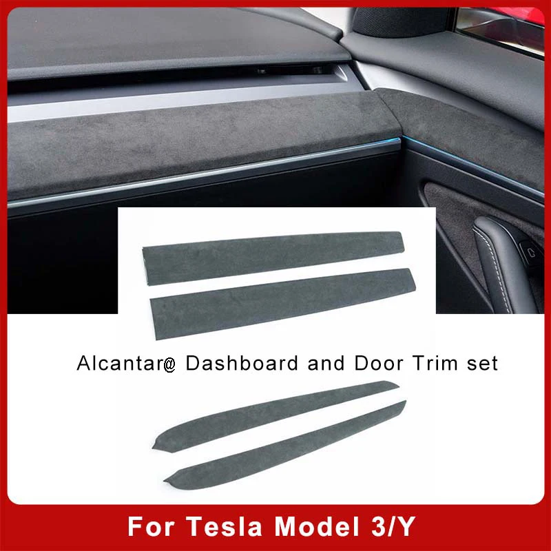 Para Tesla Model 3 Model Y 2020-2024 Material Alcantara cubierta de tablero hecha de gamuza embellecedor de puerta accesorios de decoración Interior de coche