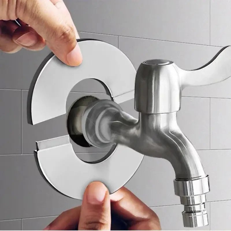 Faucet Decorative Cover 1/2pcs Self-Adhesive Stainless Steel Chrome Finish Water Pipe Wall Cover Bathroom Accessory