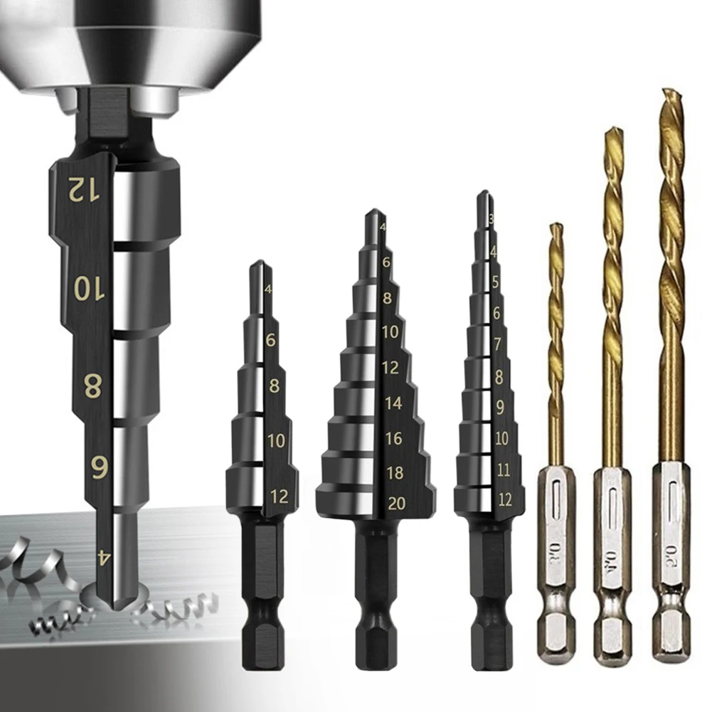 

3-12mm 4-12mm 4-20mm HSS Straight Groove Step Drill Bit Nitrogen Coated Drilling Power Tools Wood Metal Hole Cutter Accessories