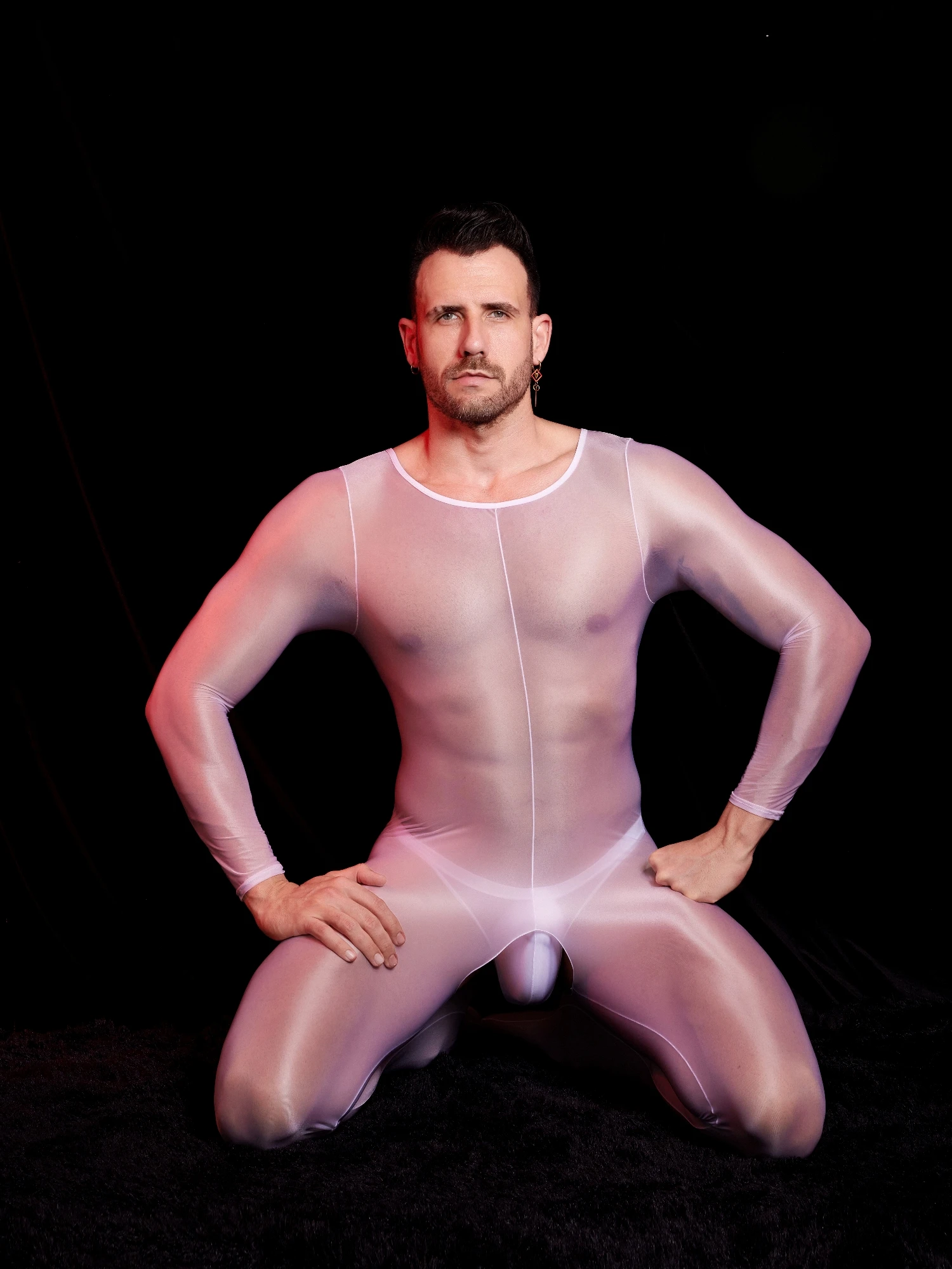 New Jumpsuit for Men Sheer Shiny Glossy Thin Full Bodystocking Silky High-end Elasticity Fabric Open Crotch Style Male Pajamas