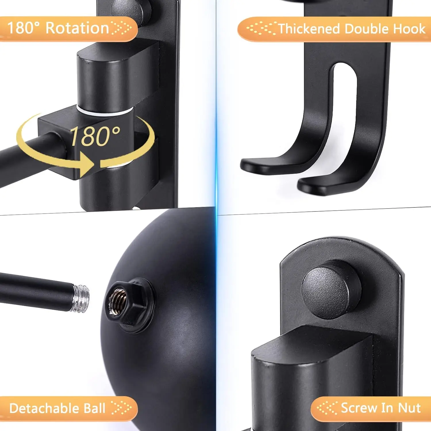 Motorcycle Helmet Holder Wall Mount 180&deg;Rotation Football Bicycle Helmet Rack With 2 Hooks Display Hanger Stand for Caps helmet rack