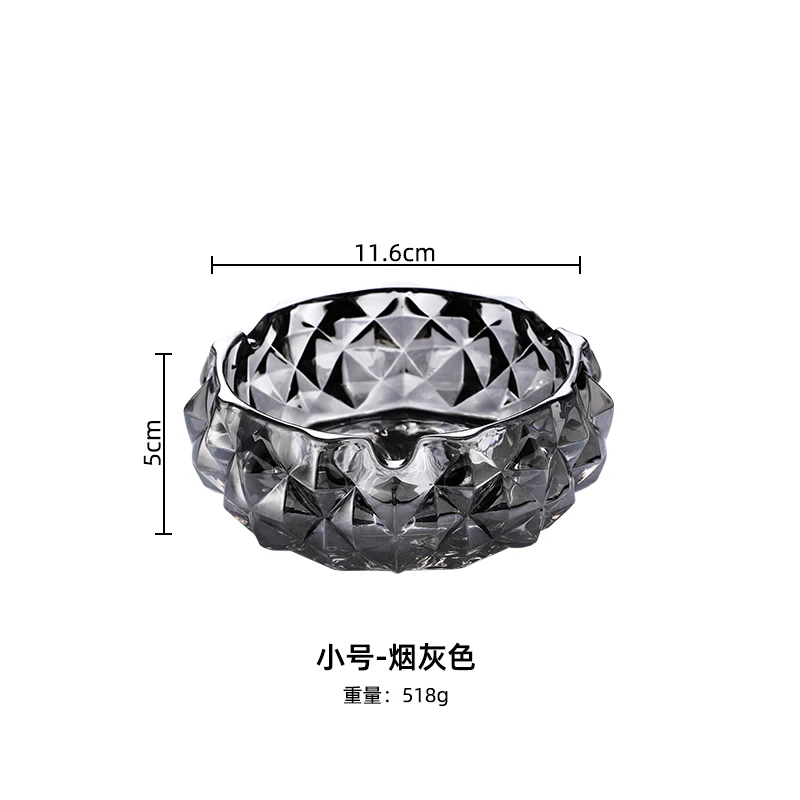 Grey/amber Diamond Crystal Glass Ashtray Transparent Grey Cigarette Case Convenient Cigarette Case Creative Round Ashtray