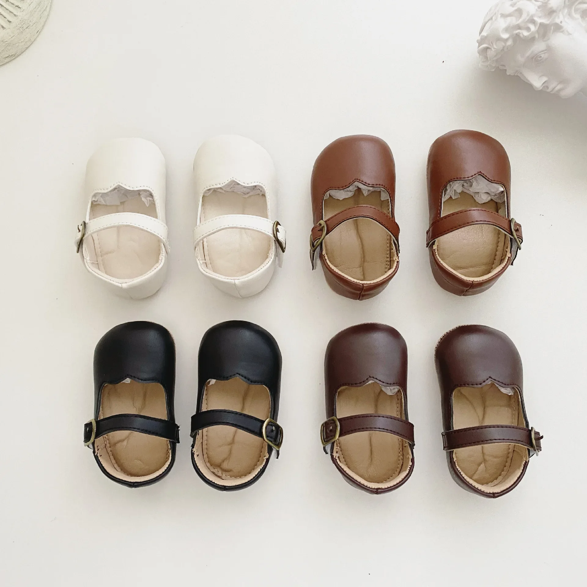 3318A Ins Baby Shoes Autumn 0-2 Years Old Baby Retro Style Small Leather Shoes Baby Girl Soft Bottom Anti-slip Shoes 3