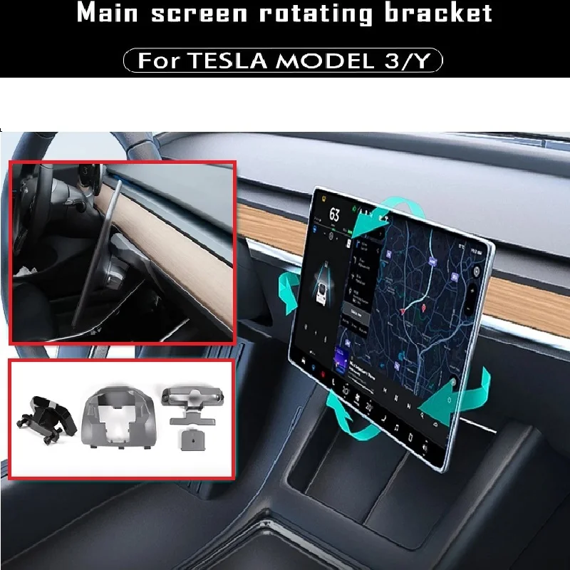 

Car Central Control Screen Rotation Bracket Swivel Mount GPS Navigation Holder For Tesla Model 3 Model Y 2017-2023 Accessory