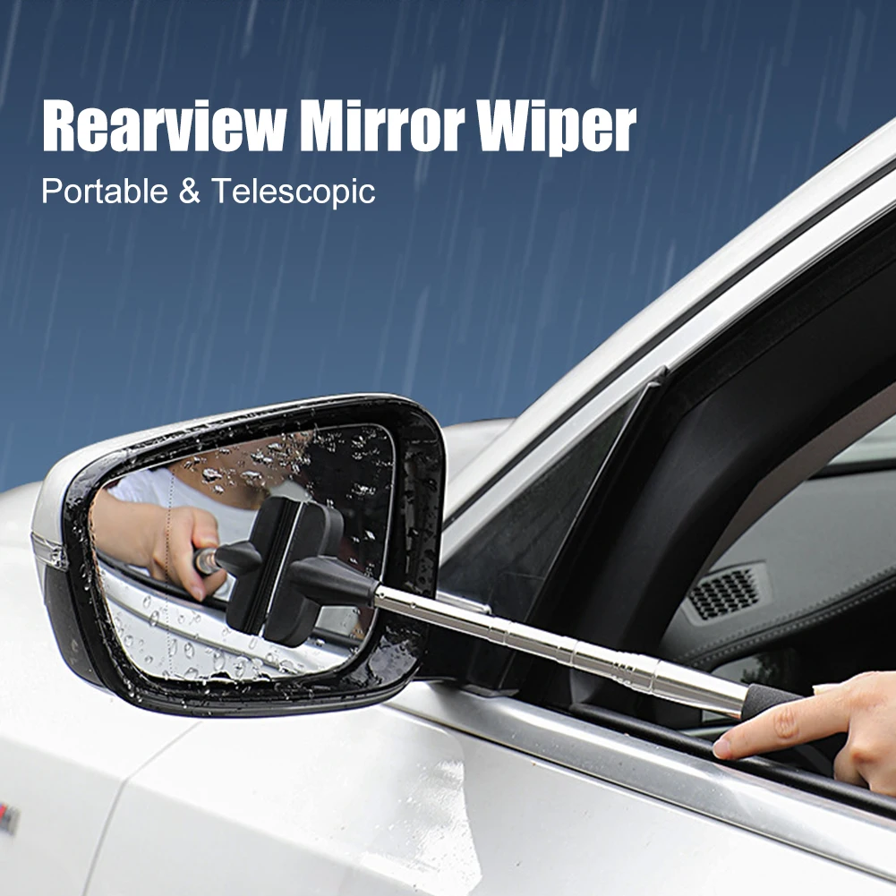 

Car Side Mirror Squeegee Telescopic Rearview Mirror Squeegee Wiper Natural Rubber Extendable Handle Glass Window Cleaning Tool