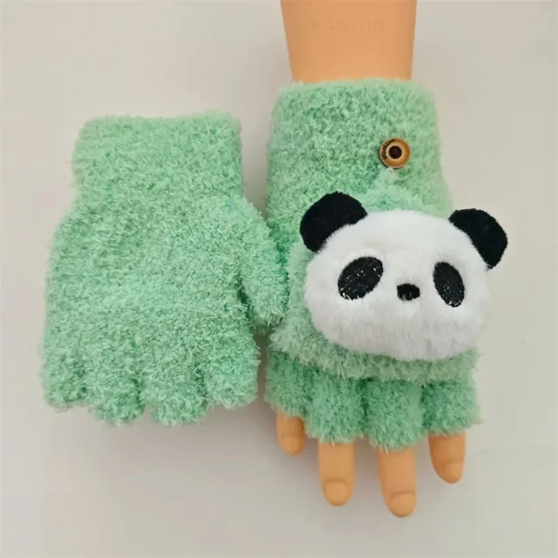 Cartoon Panda Cute Half Finger Children Gloves for Winter 6-14Y winter gloves