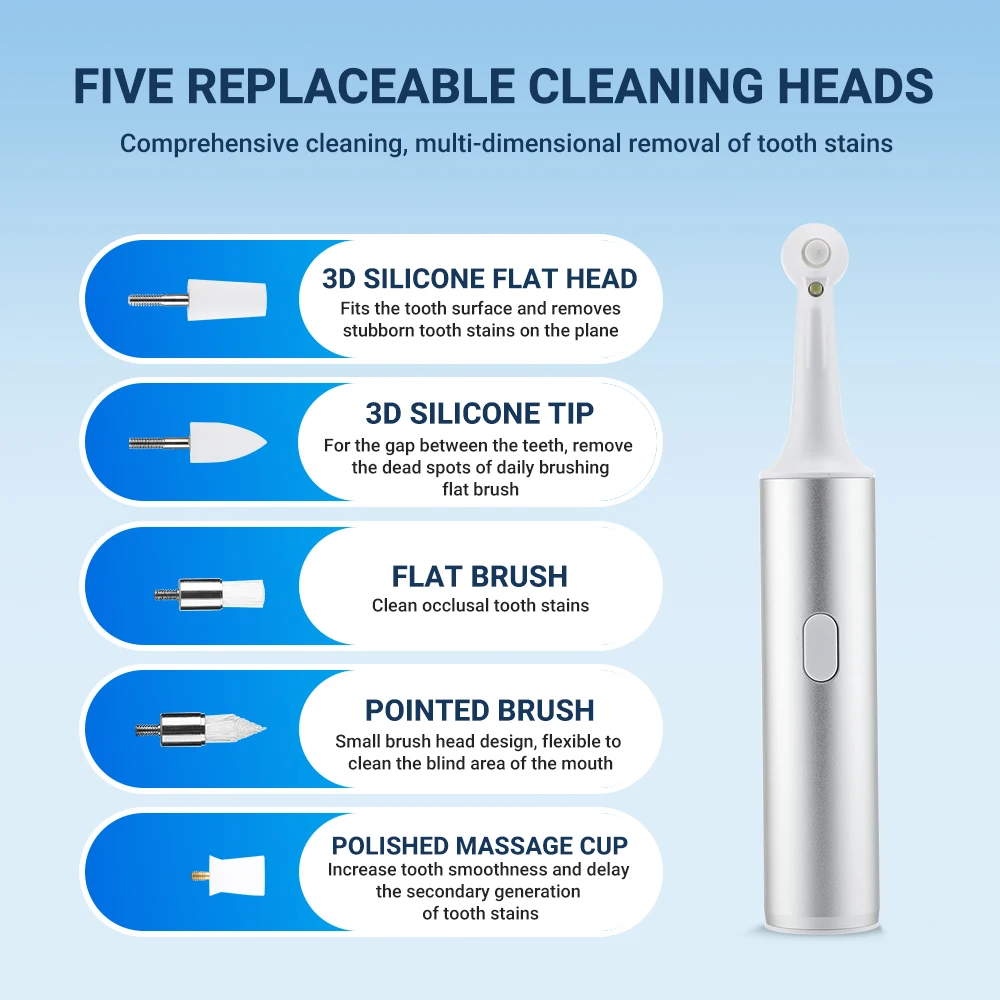 Electric Tooth Polisher Dental Scaler Multifunctional Stains Plaque Tartar Remover 5 in 1 Toothbrush Adult Tooth Whiting Cleaner