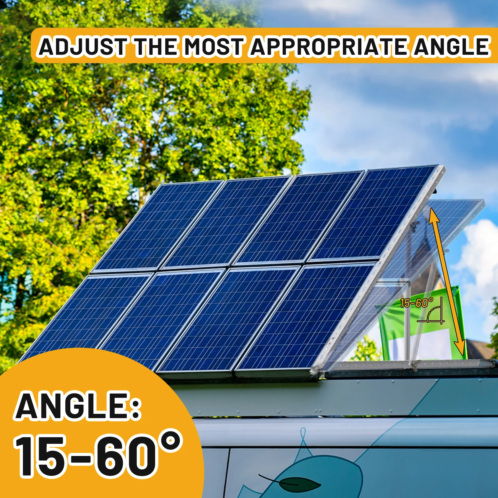 Solar Panel Mounting Set,CP-SETUNO 45in Adjustable Solar Panel Tilt Mount Brackets Support up to 100W-500 Watt Solar Panel For Any Flat Surface Roof RV