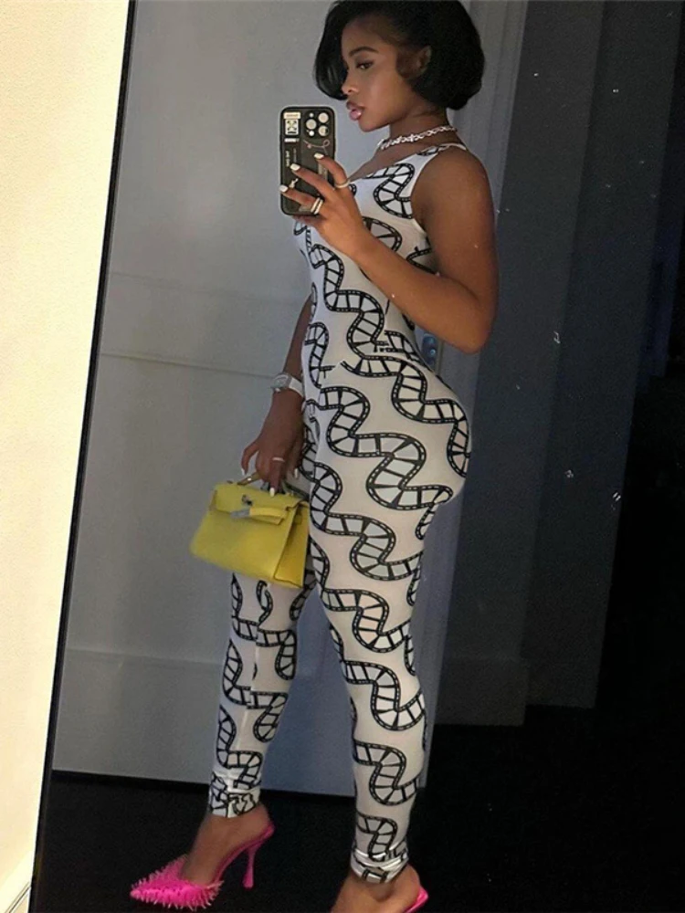 

2023 Summer New Women's Sleeveless Painted Printing Slim Fit High Waist Sports Jumpsuit for Women