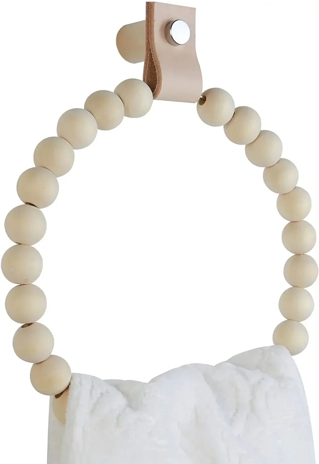 Bathroom Wall Mounted Farmhouse Wood Bead Towel Rack Kitchen Home Decor Towel Rack Boho Wood Bead Ring