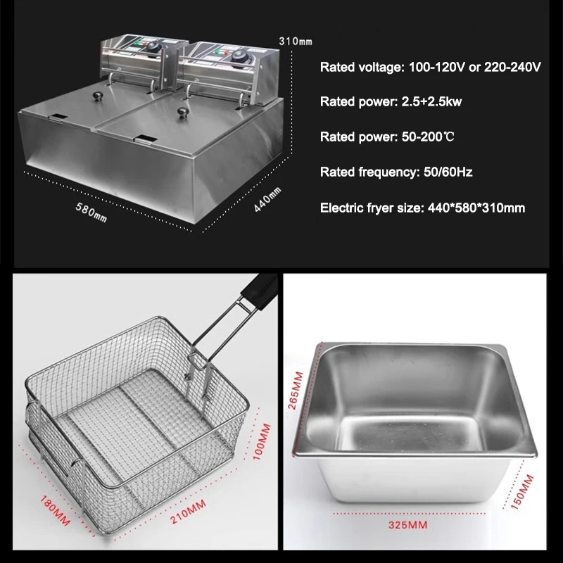 DMWD Commercial Double Oil Cylinder Electric Deep Fryer French Fries Frying Machine Oven Hot Pot Fried Chicken Grill EU US Plug