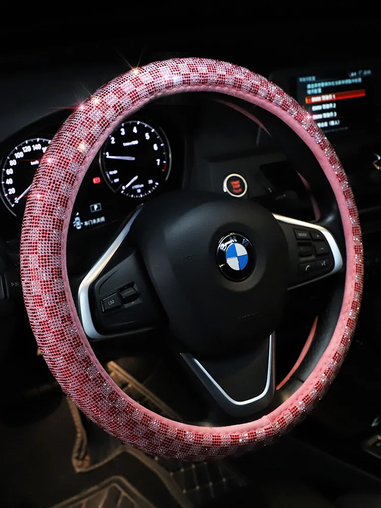 Housse de protection de volant de voiture pour femmes, diamant scintillant,  housse de poignée rose, accessoires de luxe pour filles - AliExpress