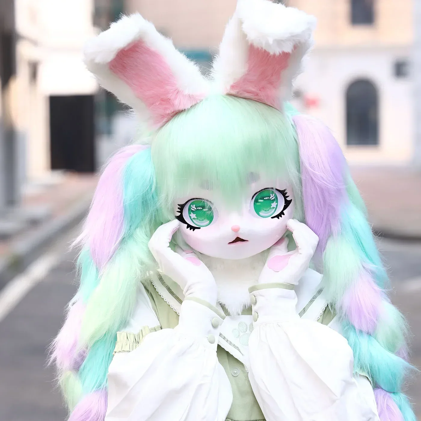 Kig Fursuit Kigurumi Headset Furry Cosplay Costume Animal Ear Rabbit Furry Mask Head Base Paw Comiket Cosplay perform Costume