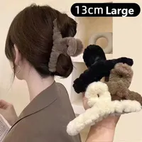 13cm Large Women Fluffy Hair Claw Solid Color Faux Rabbit Fur Shark Clip Soft Warm Barrette Elegant Winter Hair Accessories