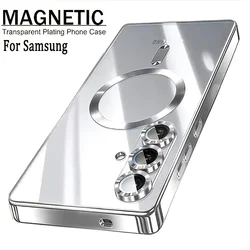 Sleek Transparent Magnetic Phone Case with Plating Finish - Galaxy A07 (Silver)
