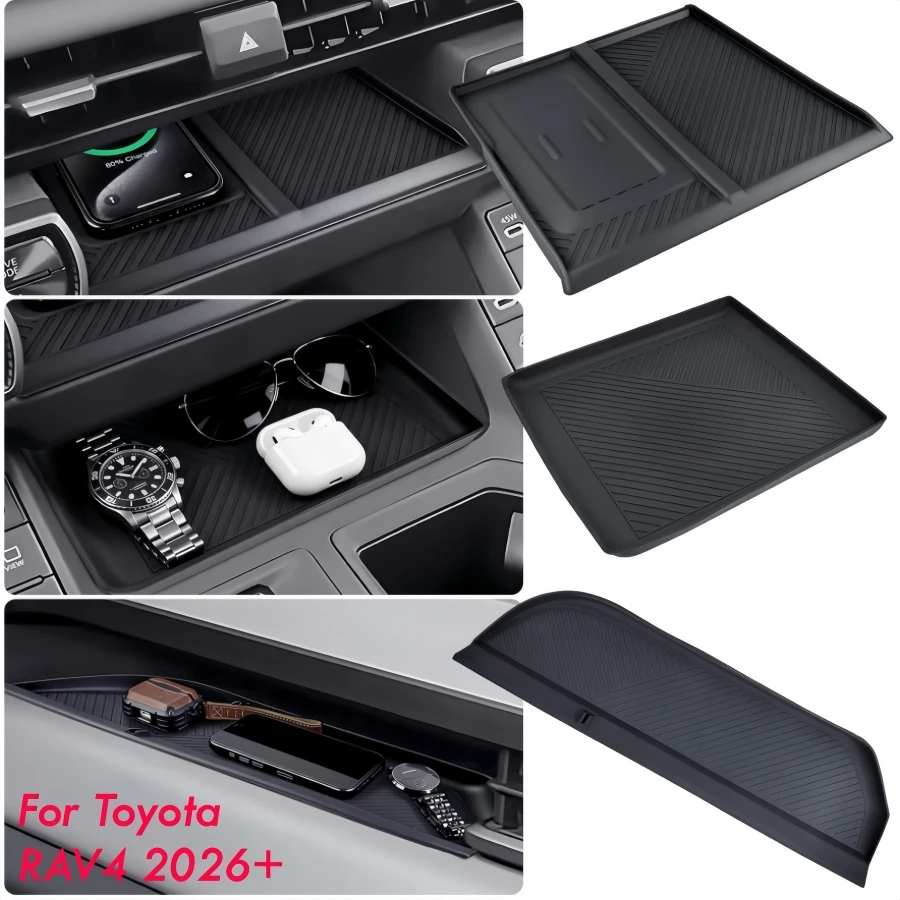 Kabellose Ladestation und rutschfeste Matte für Toyota RAV4 2026 LHD – Schutzmatte für die Mittelkonsole und Organizer für die Beifahrerseite