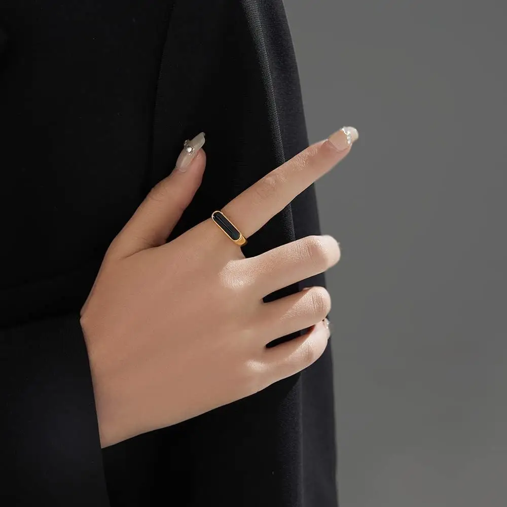 VQYSKO 진주 방수 변색 무료 반지 인장 반지 Dainty Bar 그녀를위한 아름다운 선물 그녀의 스테이플 쥬얼리