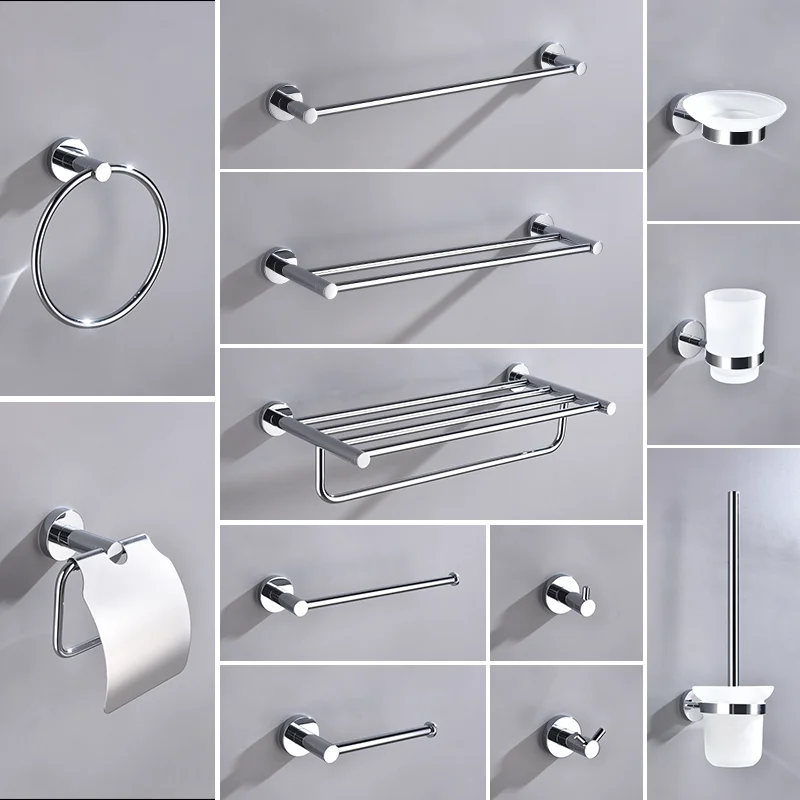 Chrome Stainless Steel Bathroom Accessories Towel Rack Paper Holder   Toilet Brush Holder Towel Ring Robe Hook Bathroom Hardware