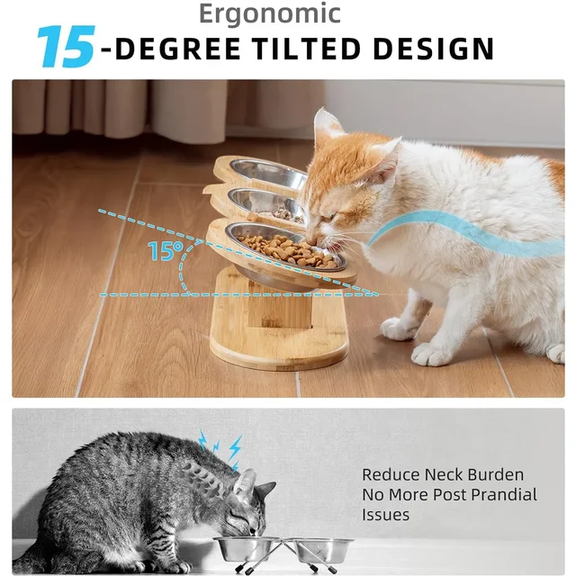 Elevated Cat Dog Bowls 15 degrees Tilted Raised Cat Food Water Bowls Pet Bowls for Cats & Small Dog Wooden Dog Bowl Pet Supplies 5