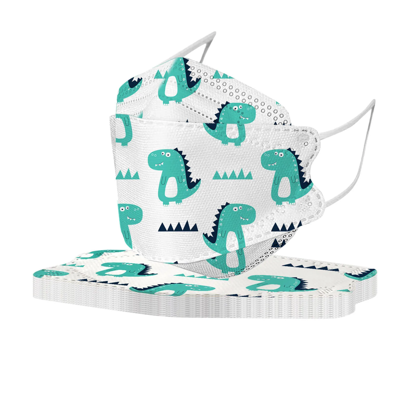 10Pcs Children's Fish-shaped Dinosaur Design Disposable Mask, Four-layer Ultra-filtering For Boys And Girls Children's cartoon