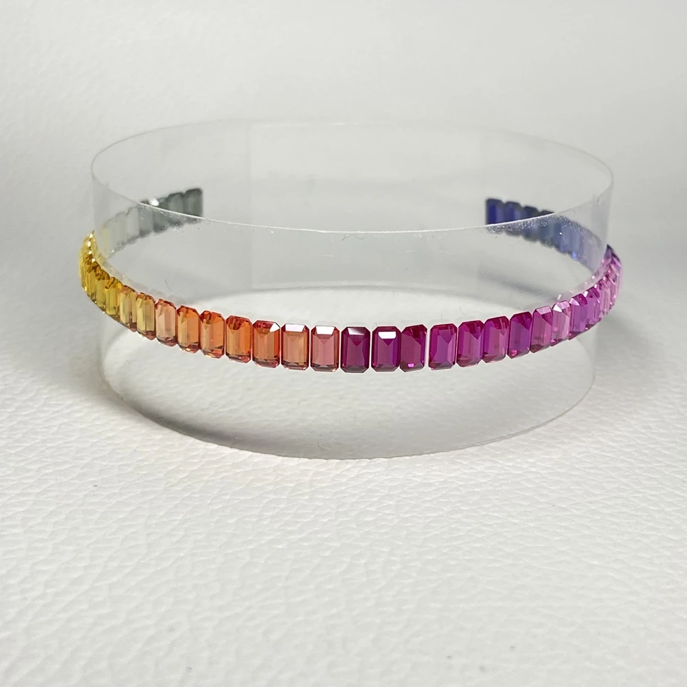 Meisidian Top Quality Emerald Baguette Cut Lab Corundum Sapphire Rainbow Stone For Necklace Making